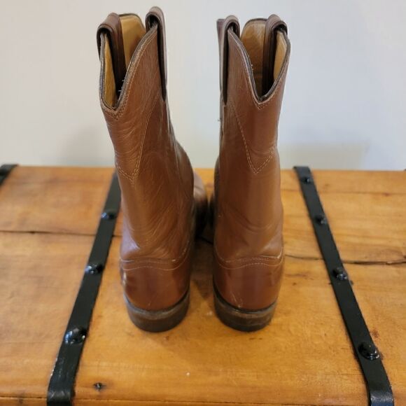 Justin Roper Brown Leather Boots Men’s Sz 5 1/2 B Style 3802 USA Pull on main image 8